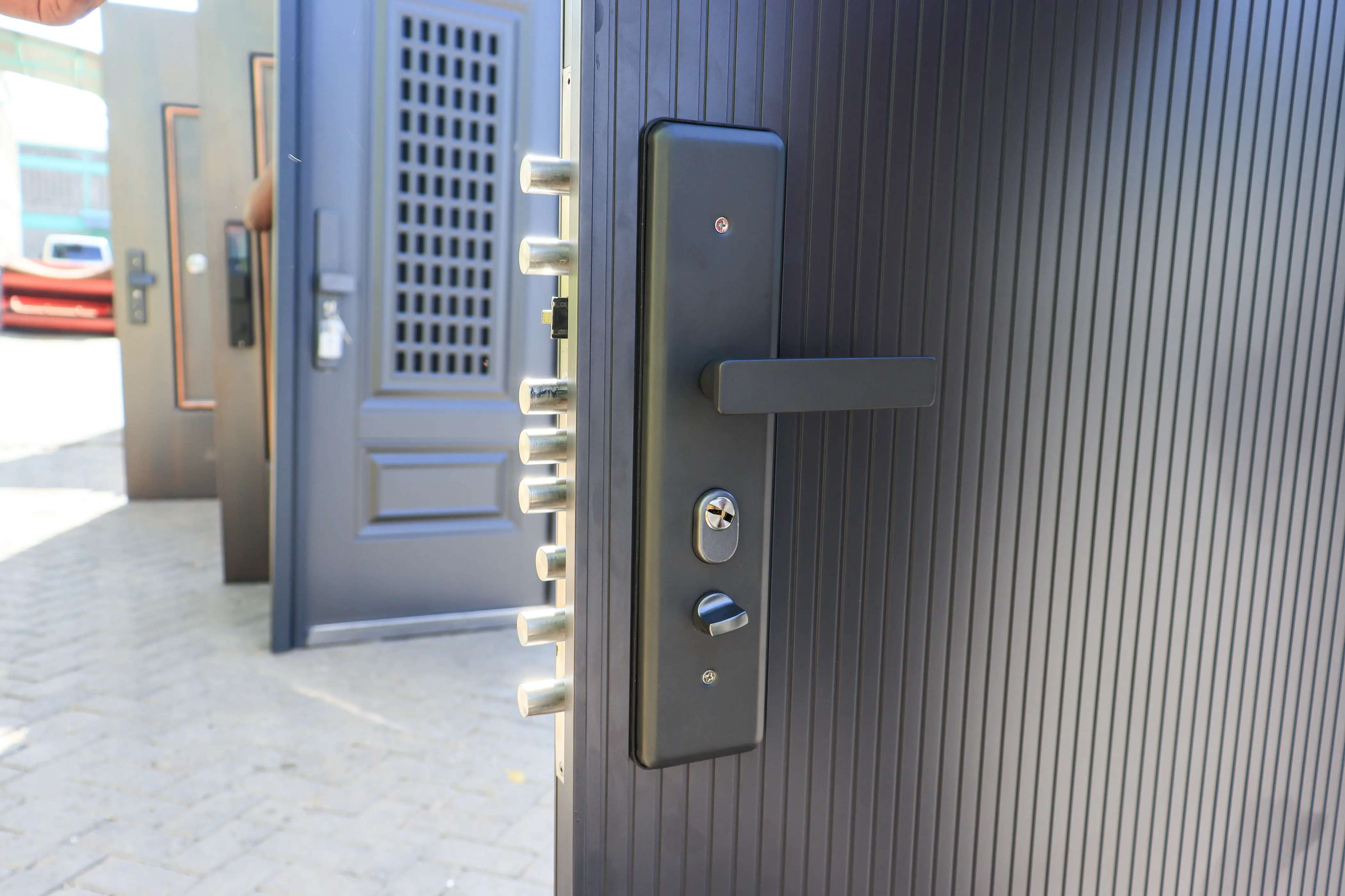 multiple locking points on a pivot door