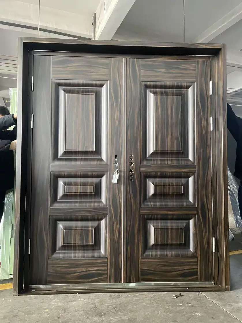steel door painted in natural wood grain color