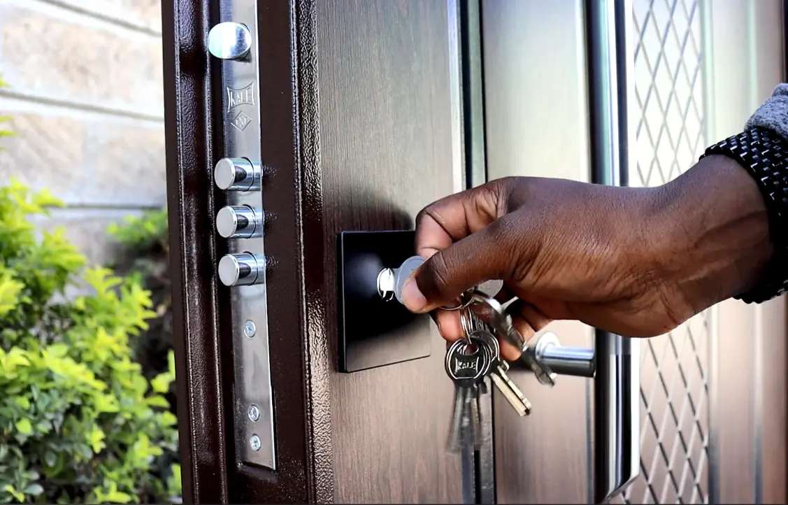 multi locking on a wood coated steel door