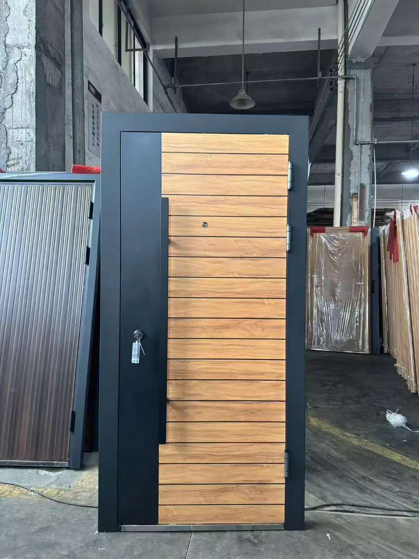 steel door painted with natural mahogany wood color