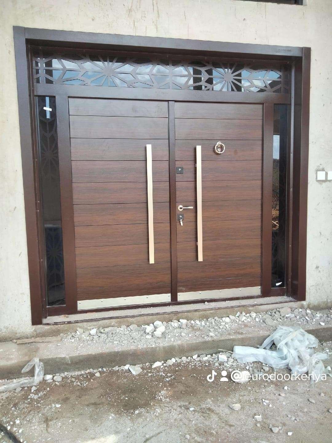 steel door with wood design