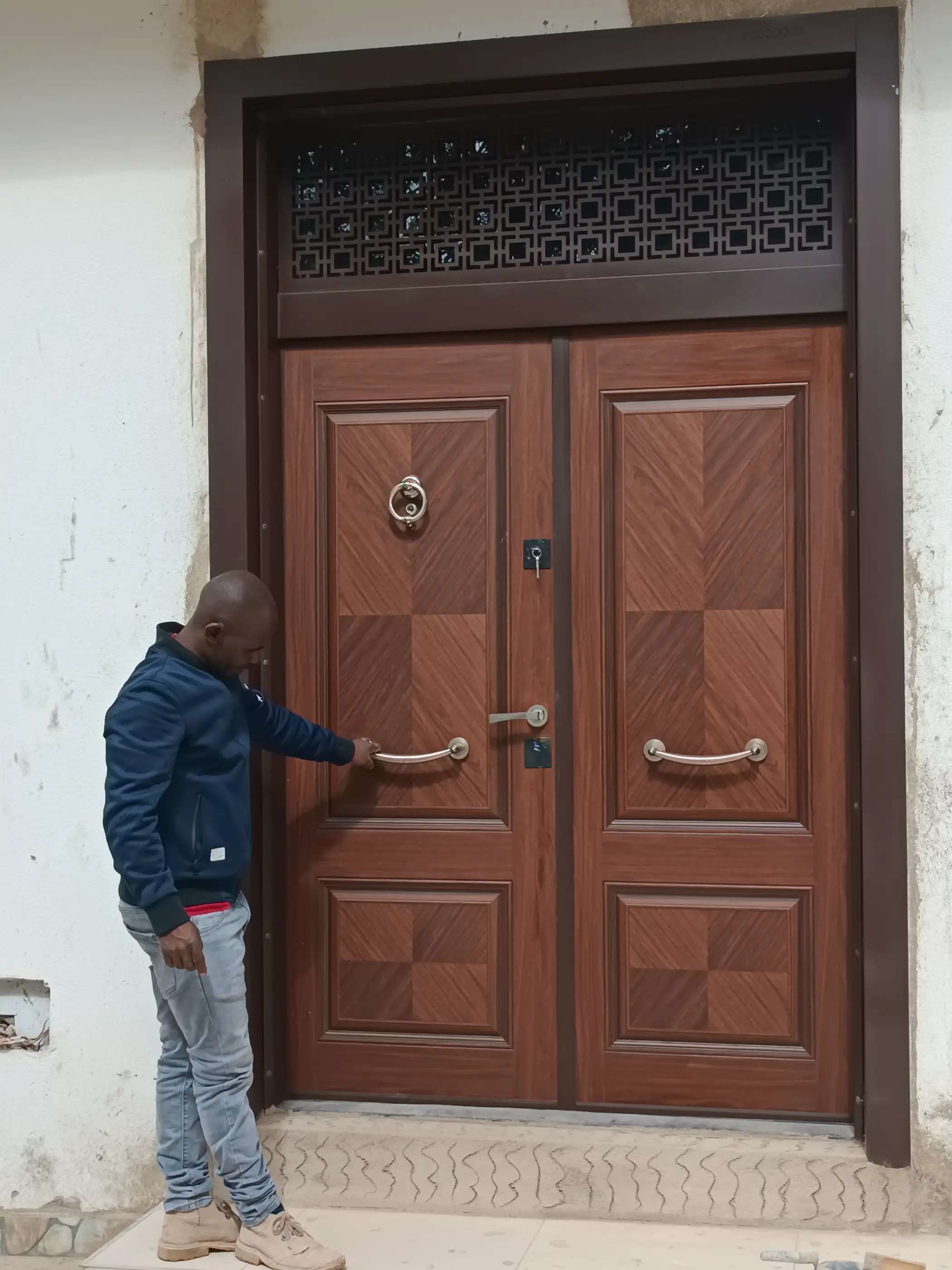 5 feet wide multi -locking door with side glass on one side and the other side full solid